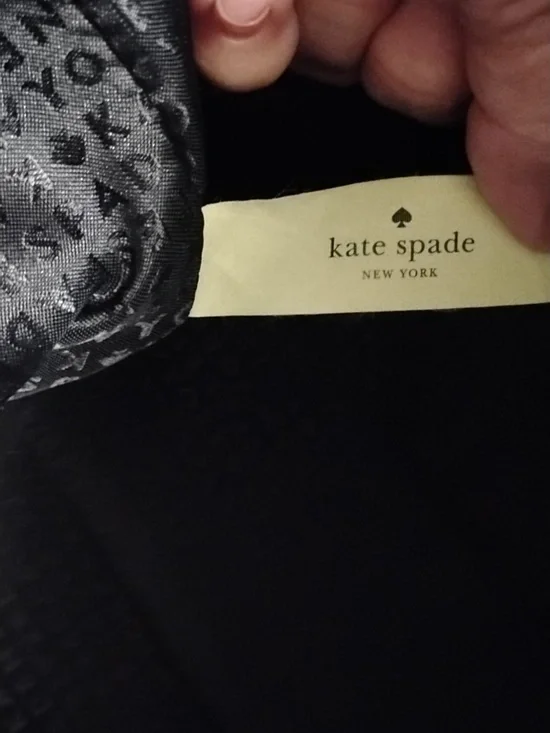 EUC, KATE SPADE Black & White Leather Striped Large Tote! Brown Leather Accents - Picture 10 of 12